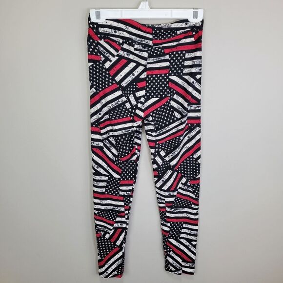 American Firefighter Flag Polyester‎ Spandex Ankle Leggings Size S - Picture 2 of 7